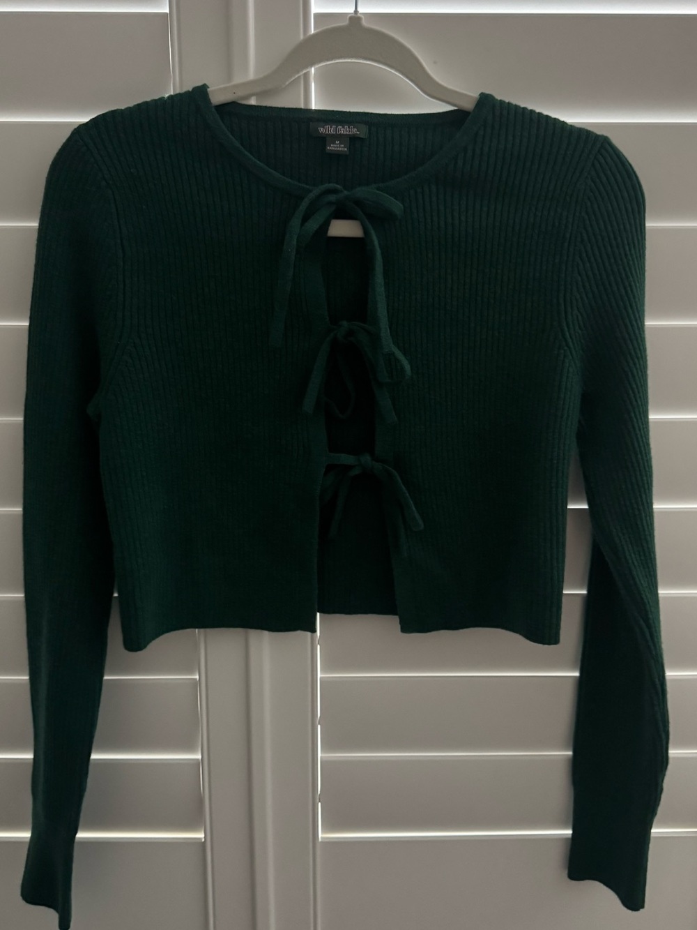 wild fable Dark Green Ribbed Tie-Front Cardigan